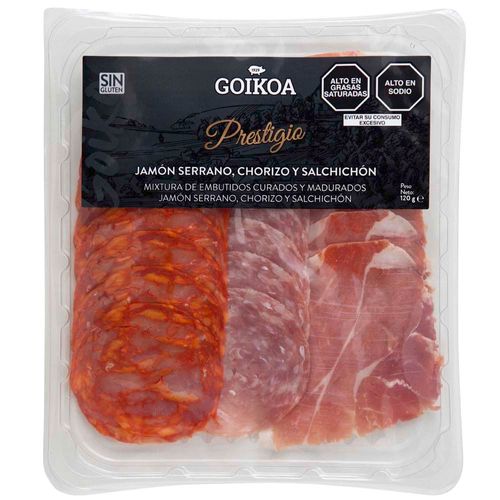 Jamón Serrano + Chorizo Extra + Salchichón Extra GOIKOA Paquete 120g