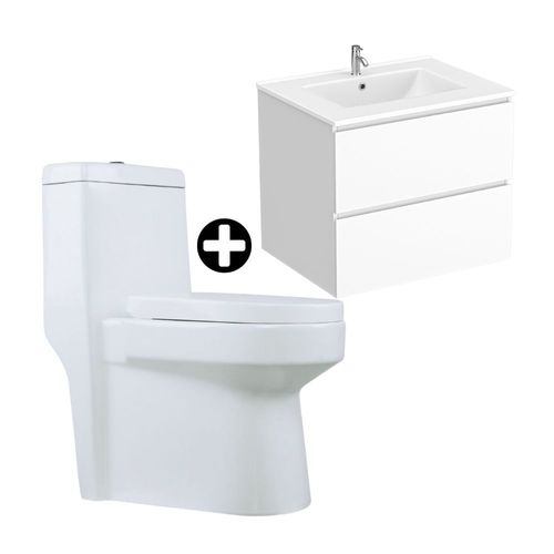 COMBO Inodoro One Piece Antártico Brillante Orange + Vanitorio Milan 60cm Blanco Orange