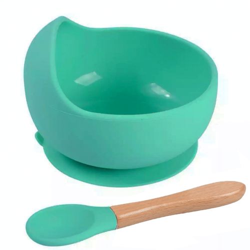 Cuenco De Silicona Con Cuchara Para Bebe Baby Froggie Turquesa