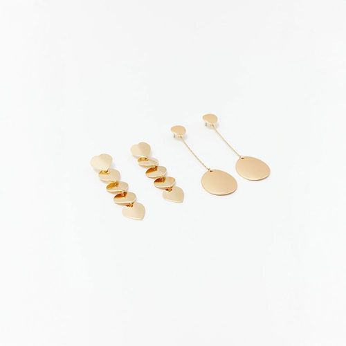 Set de Aretes Sfera Mujer 2 Corazones Pendulo Oro