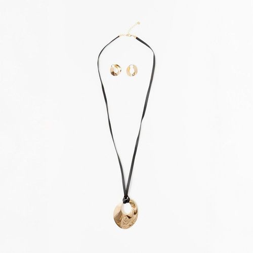 Set de Collar y Aretes Sfera Mujer Ovalo Movimiento Oro