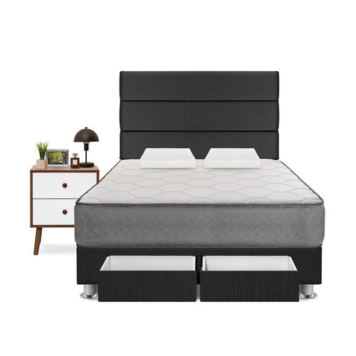 Dormitorio Polaris 2 Plazas Con Cajones + Veladores Forli Gris