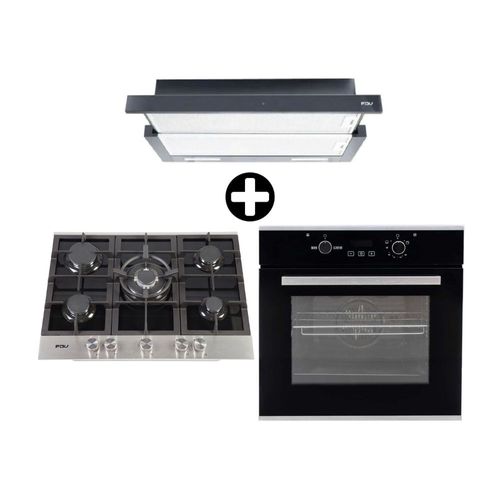 COMBO FDV: Cocina Encimera Empotrable Deluxe Chef 75 + Horno Empotrable Black 56 litros + Campana Extraíble Urban 90 Negro