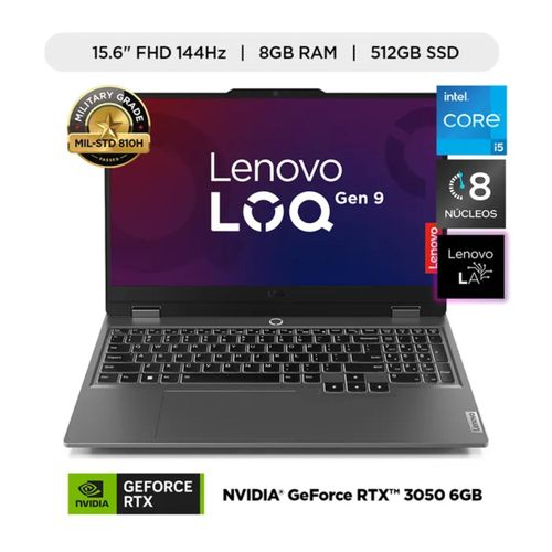 Lenovo Laptop Gamer 15.6" Intel Core i5-12450HX 8GB 512GB SSD RTX 3050 6GB FHD LOQ