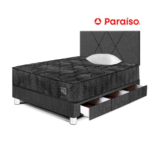Juego de Dormitorio PARAISO Pocket Max Black C/Caj 1.5 Plazas