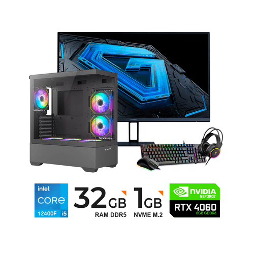 PC INTEL CORE I5-12400F / 32GB DDR5 / 1TB SSD M.2 / RTX 4060 / MONITOR 27" / FREEDOS