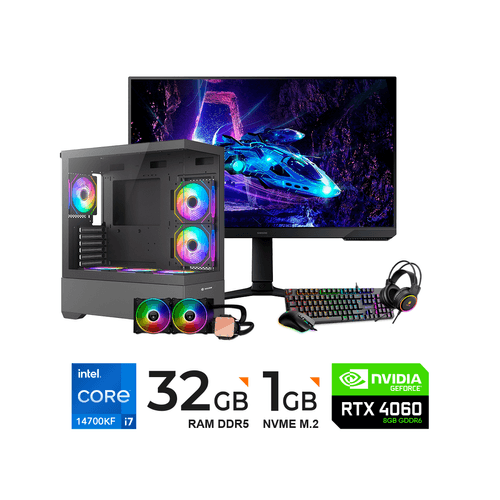 PC INTEL CORE I7-14700KF / 32GB RAM DDR5 / 1TB SSD M.2/ RTX 4060 / FUENTE 750W/ MONITOR 27” / FREEDO