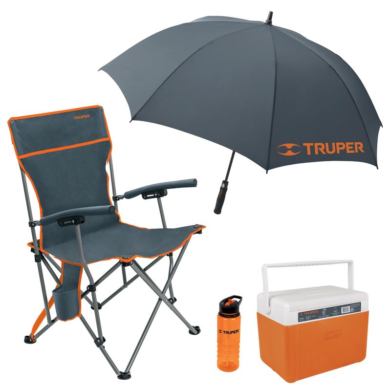 Combo-Silla-de-playa-camping-plegable-sombrilla-y-cooler