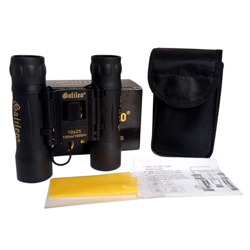 BINOCULARES-10X25-GALILEO-1000MT-LARGO-ALCANCE-NEGRO