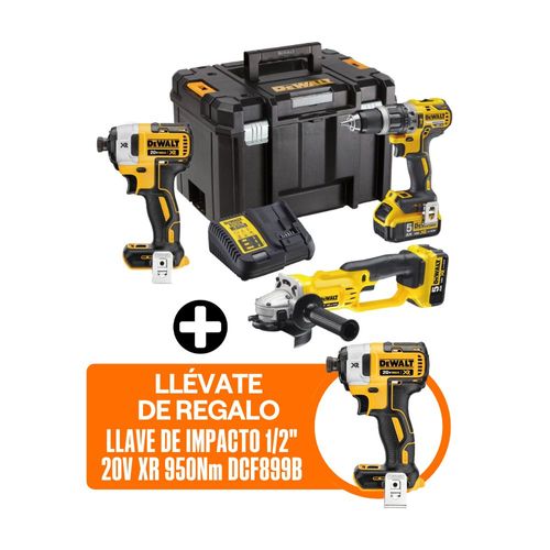 COMBO Dewalt Inalámbrico DCK209P2T-K13: Taladro Percutor + Esmeril Angular + Llave de Impacto