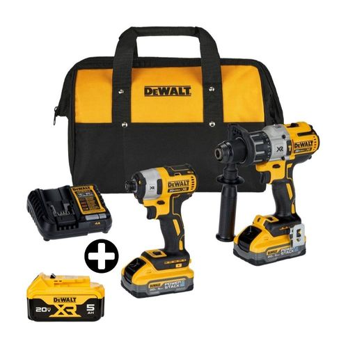 COMBO Dewalt Inalámbrico: Taladro percutor 1/2" 20V + Atornillador Dck299h2 + Batería 5.0Ah 20V Max DCB205