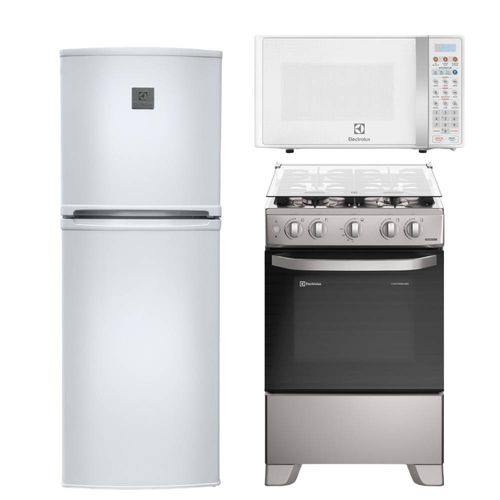 Combo: Refrigeradora Top Mount Frost 138L Blanco (ERT18G2HNW) + Cocina Electrolux 4 Quemadores (FE4ISR) + Microondas Electrolux 17L (EMDO17S2GSRUW)