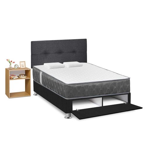 Dormitorio Sabanera Acqua 2 Plazas + Velador Turin Beige + Respaldo