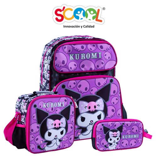 Pack Mochila + Lonchera + Cartuchera Scool 3D Mg Kuromi