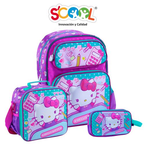 Pack Mochila + Lonchera + Cartuchera Scool Oficio 3D Hello Kitty