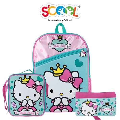Pack Mochila + Lonchera + Cartuchera Scool 3D Hello Kitty