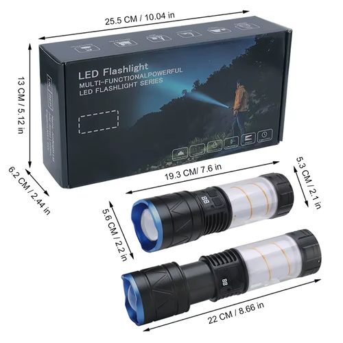 Linterna potente Tactica recargable 1000 Lm zoom camping 2 en 1 18w