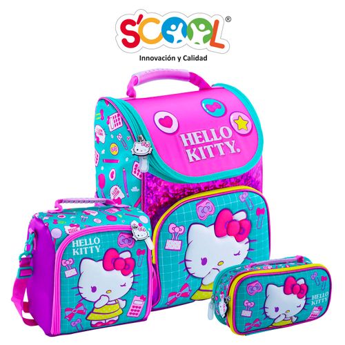 Pack Mochila + Lonchera + Cartuchera Scool Pick 3D Hello Kitty