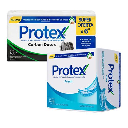 Pack Jabón en Barra PROTEX Carbón Detox 6x110g + Jabón en Barra PROTEX Fresh 3x110g