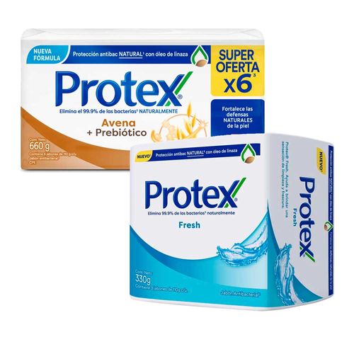 Pack Jabón en Barra Antibacterial PROTEX Avena Pack 3x110 g + Jabón en Barra PROTEX Fresh 3x110g