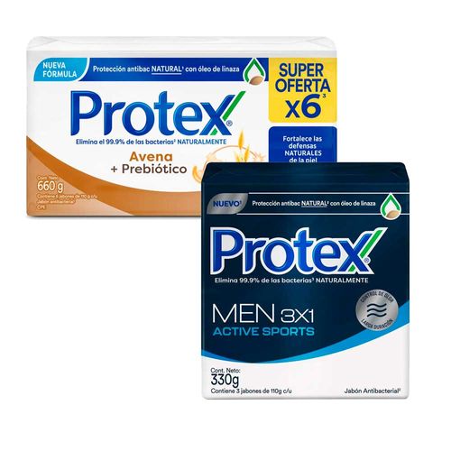 Pack Jabón en Barra PROTEX Men Sport 3x110g + Jabón en Barra Antibacterial PROTEX Avena Pack 3x110g