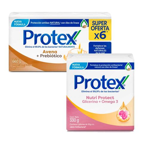 Pack Jabón en Barra PROTEX Omega3 3x110g + Jabón en Barra Antibacterial PROTEX Avena Pack 3x110g