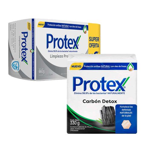 Pack Jabón en Barra PROTEX Carbón Detox 3x110g + Jabón en Barra PROTEX Limpieza Profunda 6x110g