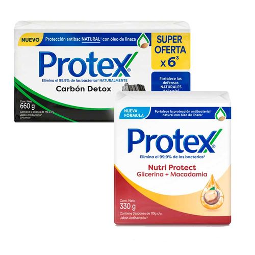 Pack Jabón en Barra PROTEX Carbón Detox 6x110g + Jabón en Barra PROTEX Macadamia 3x110g