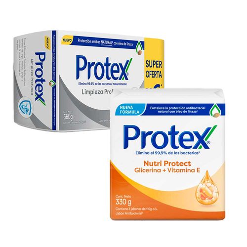 Pack Jabón en Barra PROTEX Limpieza Profunda 6x110g + Jabón PROTEX Nutri Protect Vitamina E Barra 3x110g
