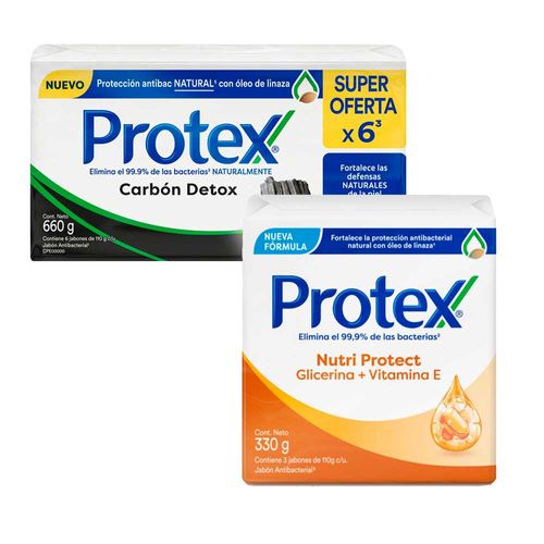 Pack Jabón PROTEX Nutri Protect Vitamina E Barra 3x110g + Jabón en Barra PROTEX Carbón Detox 6x110g