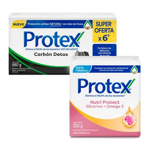 Pack Jabón en Barra PROTEX Carbón Detox 6x110g + Jabón en Barra PROTEX Omega3 3x110g
