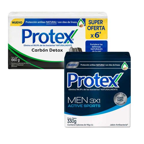 Pack Jabón en Barra PROTEX Men Sport 3x110g + Jabón en Barra PROTEX Carbón Detox 6x110g