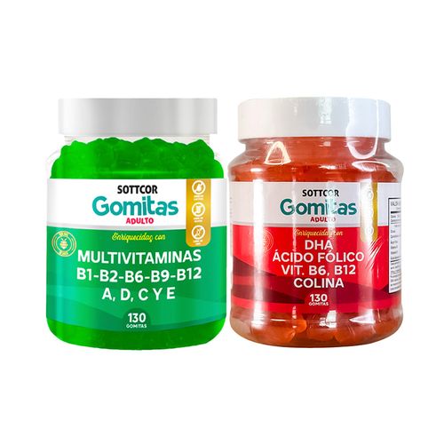 Gomitas Adulto Multivitaminas + Gomitas con DHA Acido Folico