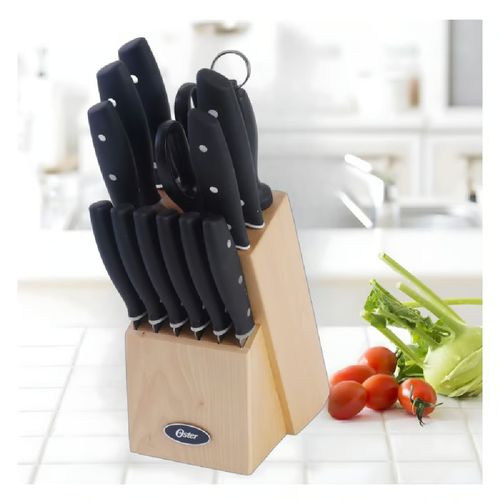 Juego de Cuchillos Oster 15 Piezas de Acero Inoxidable y Base de Madera 14378.15