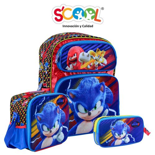 Pack Mochila + Lonchera + Cartuchera Scool Oficio 3D Magic Sonic
