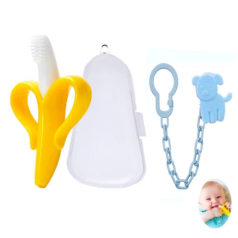 Mordedor-Banana-Amarillo-Con-Cadena-Baby-Froggie-Perrito-Azul-Para-Bebe