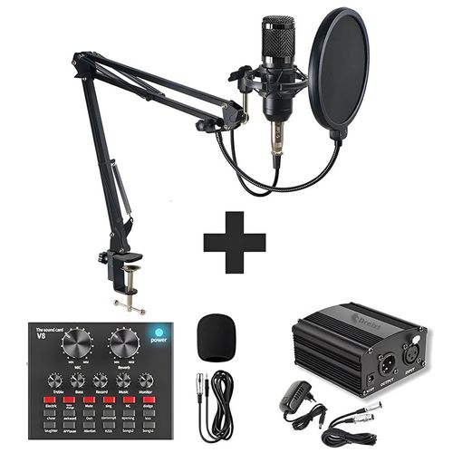 Combo Micrófono BM 800 con Consola Dreizt profesional Negro y Phantom power Dreizt para Stream y est