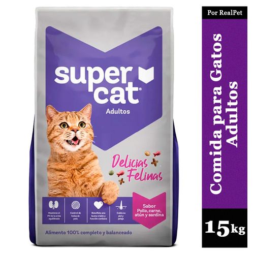 Comida para Gatos Supercat Pollo Carne Atún Sardina 15 kg