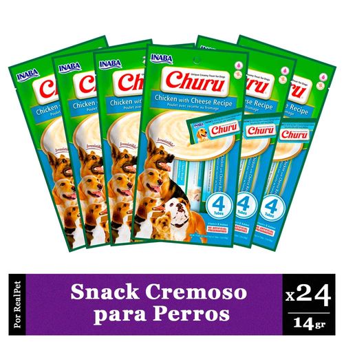 Snack Cremoso Perro Churu Pollo y Queso 6 sobres x 4 tubos