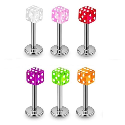 Set x 2 Piercings dado 8mm multiusos helix labret tragus lobulo colores al azar