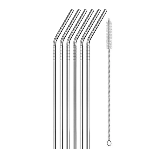 Set de 6 Sorbetes de Acero Inoxidable con Cepillo Limpiador Curvo