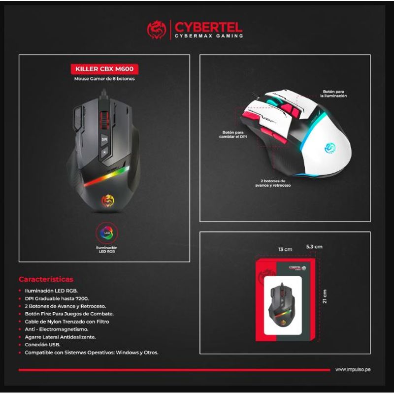 MOUSE-GAMER-CYBERTEL-KILLER-CBX-M600-NEGRO