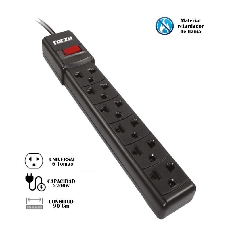 SUPRESOR-DE-PICOS-FORZA-PS-001B-6-PUERTOS-NEGRO-