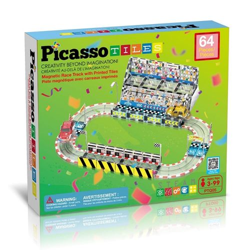 Bloques Magnéticos Pista de Carreras de 44 piezas y 2 Autos - Juego STEM Educativo  para Niños, Pica