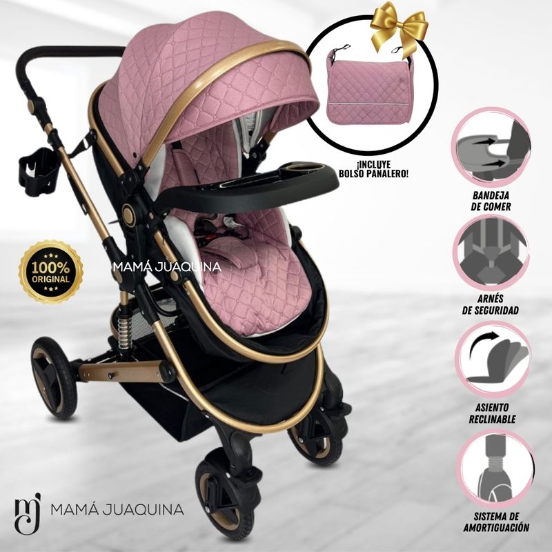 Coche-Moises-«LUMIERE»-Con-Bolso-Pañalero---Rosa