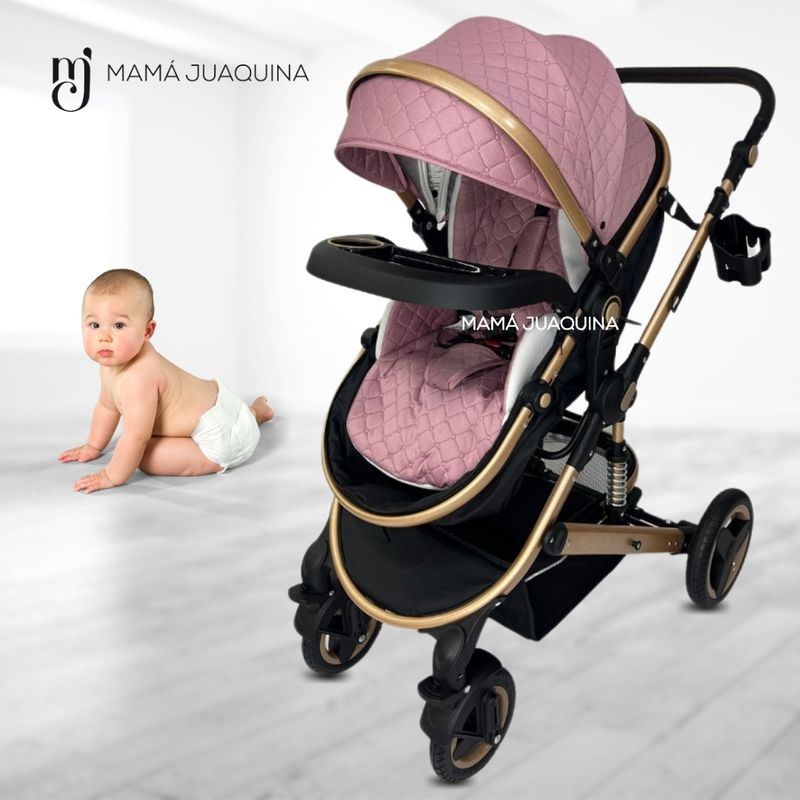 Coche-Moises-«LUMIERE»-Con-Bolso-Pañalero---Rosa