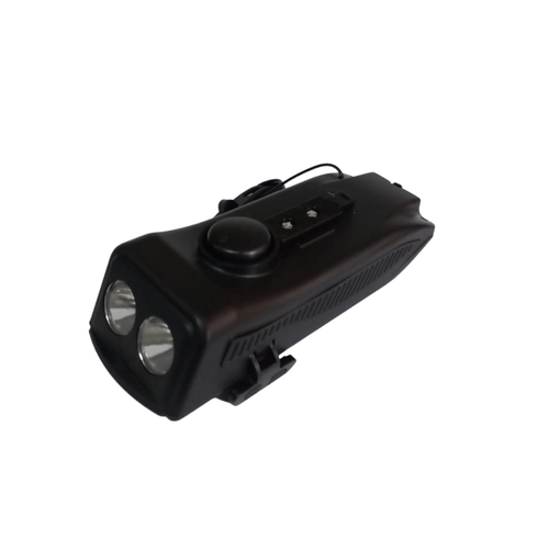 LUZ DELANTERA 4 EN 1 PARA BICICLETA TIMBRE SOPORTE HDRT-1018 NEGRO