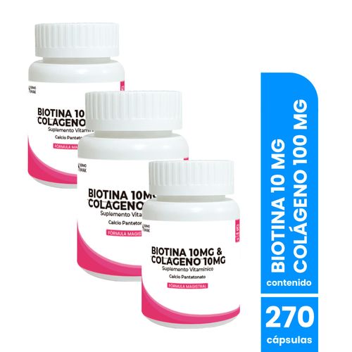 Biotina 10mg & Colageno 10mg 90 capsulas Dermo Sumak 3 Uni
