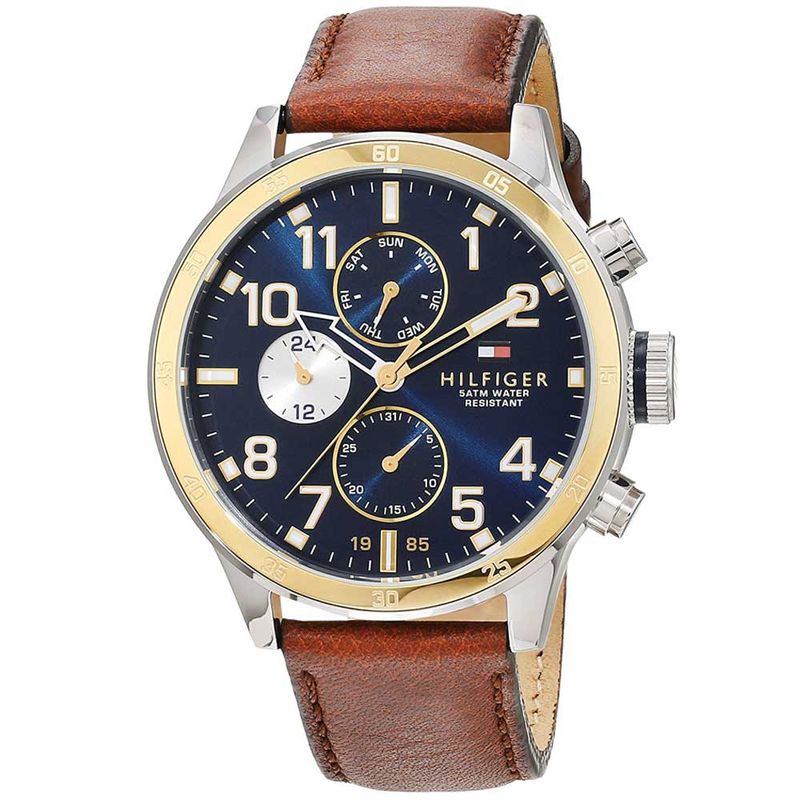 Reloj-Tommy-Hilfiger-Cool-Sport-1791137-Multifuncional-Correa-De-Cuero-Marron-Dorado-Azul