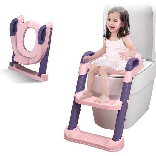 Adaptador de Baño y Escalera Portátil para Niños Rosa